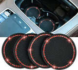 (black big red diamond) Set Of 4 Glitter Car Coasters, Universal Vehicle Glitter Car Accessories - 2.75 Inch Non-slip Silicone Crystal Rhinestone Car Cup Holder, 4 Pieces (bl