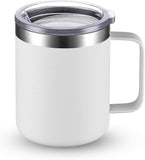 (White) Stainless Steel Coffee Mug With Lid And Handle, Double Vacuum Insulated Coffee Mug, Reusable Durable Travel Coffee Mug, Powder Coated, 1 Pack (white,