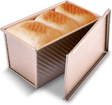 Bread Pan With Lid, 0.5kg Capacity Non-stick Dough Baking Pan, Baking Bread, Carbon Steel Wavy Bread Box Mold With Baking Lid, Gold, 1 Piece (carbon S