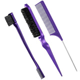 (purple) 3pcs Double-edged Brush Comb Care Edge Brush Comb (black)