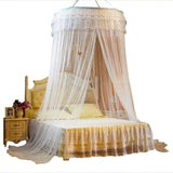 1pc Ceiling Hanging Bed Canopy Dome Lace Mosquito Net Summer Bed Curtain for Bedroom (White)