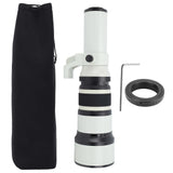 500mm F6.3 Telephoto Lens Fixed Focus Alloy Optical Glass Telephoto Fixed Prime Lens with T2 AF Adapter Ring for A Mount Single Lens Camera White