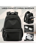 School Laptop Backpack: Leisure Black Laptop Backpack With Adjustable Straps - Large Capacity Casual Shoulder Book Bag For Travel School Sports