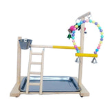 Wooden Bird Perch Stand Parrot Platform Playground Exercise Gym Playstand Ladder Interactive Toys with Feeder Cups