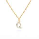 (Q) Gold Zircon Letter Pendant Stainless Steel Chain 18k Gold Plated 26 Letter Necklacea