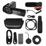 Video Camera Camcorder 5K HD 56MP 3 Inch Touchscreen 18X Zoom Night Vision Vlog Camera with Microphone Lens Hood Remote Control Handheld Bracket