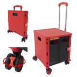 Foldable Utility Cart with Telescopic Pull Rod, 55L Capacity and 176LB Bearing, Portable Rolling Crate with Quiet Universal Wheels and Brake cs