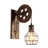 Loft Retro Lanterns Fixtures Pulley Wall Lamp Pendant Suspension Light Fitting Kitchen Bedroom Living Room Wall Lamp without Bulb (Rust Color)