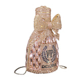 (Champagne) Unique Champagne Bottle Evening Clutch With Glittering Rhinestones Detail Shoulder Crossbody Purse For Stylish Ladies  Champagne