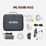 Godox ML100Bi Kit2 Pocket LED Video Light 120W Bi-Color Photography Fill Light 2800K-6500K CRI97+ TL