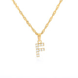 (F) Gold Zircon Letter Pendant Stainless Steel Chain 18k Gold Plated 26 Letter Necklacea