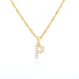 (P) Gold Zircon Letter Pendant Stainless Steel Chain 18k Gold Plated 26 Letter Necklacea