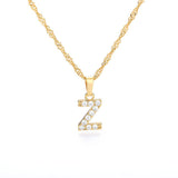 (Z) Gold Zircon Letter Pendant Stainless Steel Chain 18k Gold Plated 26 Letter Necklacea