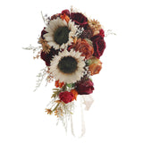 Vintage Artificial Sunflower Wedding Bouquet Rustic Waterfall Cascading Flowers