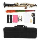 Bb Key Saxophone Kit Brass Straight Soprano Sax Woodwind Instrument with Mouthpiece and Double Curved Neck