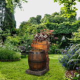 Resin Wine Bottle And Barrel Figurine Garden Water Fountain Sculpture Patio Decor 10x10x20cm