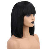Natural Black Short Part Straight Wigs Human Hair Women Wigs with Flat Bangs