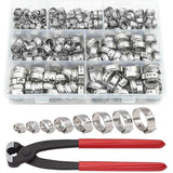 131PCS Single Ear Hose Clamps, Stainless Steel PEX Clamps, Stepless Clamps for Pipe Fittings, Compression Ring Clamps