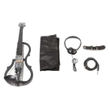 Electric Violin 4/4 Full Size Silent Carbon Fibre with Maple Fittings White Letters Pattern Beginners Practice Playing