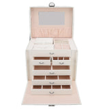 Synthetic Leather Huge Jewelry Box Large Capacity Multi Layers White European Style Jewelry Box With Mirror for Household