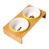 Cat Bowl Bamboo Ceramic Cat Bowl Double Bowl Cat Food Basin Dog Bowl Water Bowl Cat Bowl Frame Pet Table