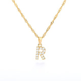 (R) Gold Zircon Letter Pendant Stainless Steel Chain 18k Gold Plated 26 Letter Necklacea