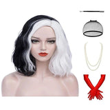 Short Wavy Half Black Half White Heat Resistant Women's Wig