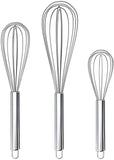 Stainless Steel Whisk Manual Stainless Steel Mixer Whisk 3 Piece Set 8 Inch, 10 Inch, 12 Inch