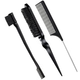 (black) 3pcs Double-edged Brush Comb Care Edge Brush Comb (black)