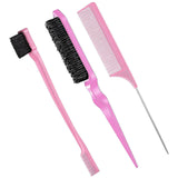 (Pink) 3pcs Double-edged Brush Comb Care Edge Brush Comb (black)