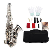 Soprano Saxophone BB Key Brass Sax Complete Set Kit with Accessories Portable Case Silver