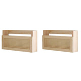 2X Wooden Magazine Wall Rack with Rattan File Holder Hanging File Rattan Bookcase Mail Organizer for