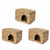 3X Natural Grass Toy, Hand Woven Guinea Pig Ferret Folding Straw Grass House