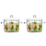 2X Double Ear Bowl Glass with Lid High Borosilicate Heat Glass Bowl Glass Salad Bowl Household Home