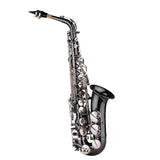 Professional Brass Bend Eb E-flat Alto Saxophone Sax Black Nickel Plating Abalone Shell Keys with Ca