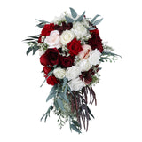 Wedding Bridal Bouquet Waterfall Shape Cascading Artificial White Wine Red Rose Rustic Vintage Bridesmaid Holding Flower