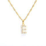 (E) Gold Zircon Letter Pendant Stainless Steel Chain 18k Gold Plated 26 Letter Necklacea