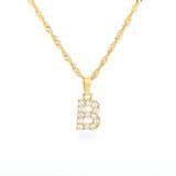 (B) Gold Zircon Letter Pendant Stainless Steel Chain 18k Gold Plated 26 Letter Necklacea