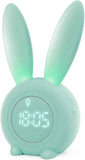 (green) Cute Rabbit Shape Sensor Alarm Clock, Intelligent Automatic Breathing Light Adjustment, Automatic Time/date/temperature Display, Sound Control Or Shak