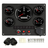 Boat Instrument Panel 4000RPM Tachometer Fuel Level Water Temperature Oil Pressure Meter Voltmeter 5 Dash Gauge Set Black Dial