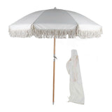 Patio Umbrella with Fringe 8 Fiberglass Ribs UV Proof Large Outdoor Table Market Umbrella for Garden Deck Backyard Pool Beige