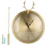 KR?83002E Small Pendulum Clock Full Brass Antlers Wall Hanging Timepiece for Office Bedroom
