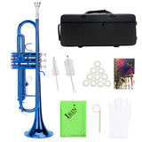 Brass Trumpet Music Wind Instrument with Assistant Tools Set (Blue)