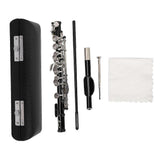 Detachable Silver Plated C Piccolo With Screwdriver PU Leather Box Cleaning Tool Set(Black)