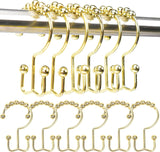 (gold) Shower Curtain Hook Rings Rustproof Metal Double Roll Sliding Shower Hooks For Bathroom Shower Rod Curtains Set Of 12 (gold, Set Of 12)