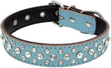 (blue) Rhinestone Dog Collar, Adjustable Sparkly Crystal Studded Leather Dog Collar For Small To Medium Dogs (s, Black)