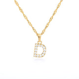 (D) Gold Zircon Letter Pendant Stainless Steel Chain 18k Gold Plated 26 Letter Necklacea