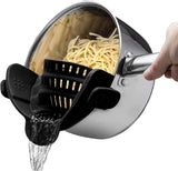 (black) Pasta Strainer, Hands Free Silicone Food Strainer, Pan Strainer, Attachable Kitchen Food Strainer For Pasta, Spaghetti, Minced Meat, Fits All Bowls An