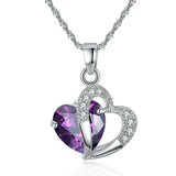 Necklace 925 Silver Women's Necklace Crystal Heart Shape Pendant Purple Best Gift For Parties, Valentine's Day, Christmas, Birthday
