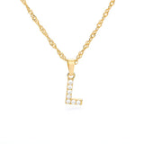 (L) Gold Zircon Letter Pendant Stainless Steel Chain 18k Gold Plated 26 Letter Necklacea